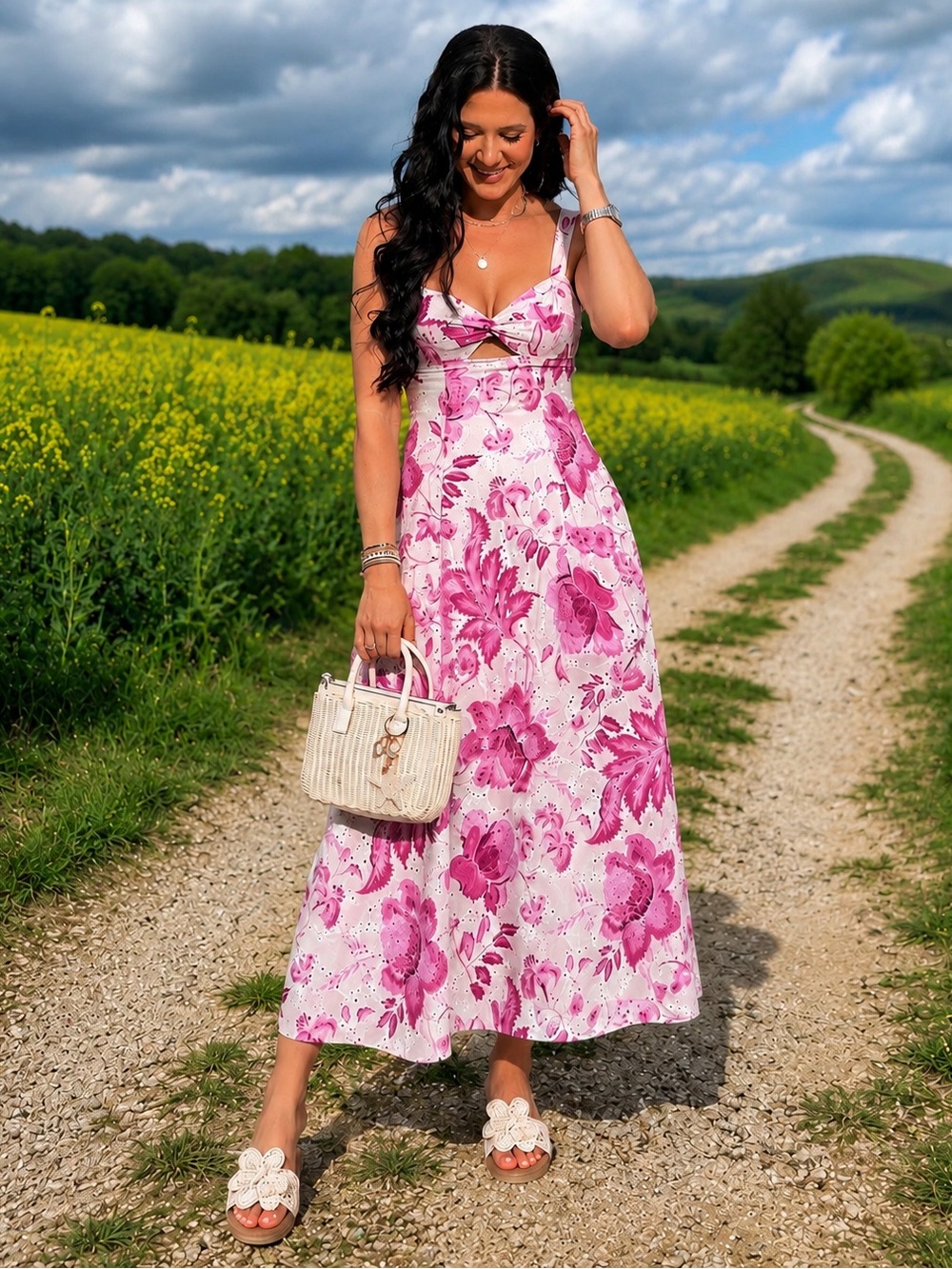 ZARA Floral Embroidered Midi Dress